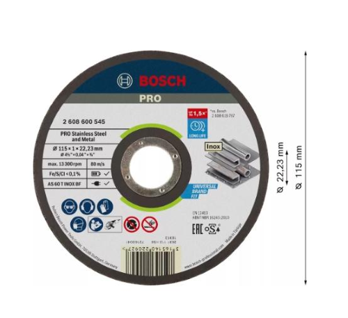 2608600545,MOLA DA TAGLIO EXPERT FOR INOX PIANA RAPIDO 115X1 MM